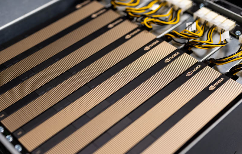 Close-up of eight NVIDIA L40S GPUs inside the Scalar chassis
